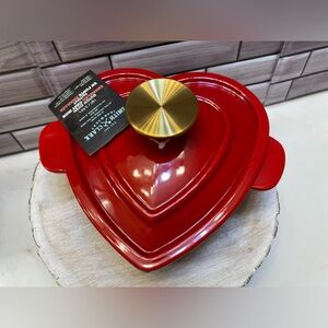 Smith & Clark❤️ IronWorks 1qt Enameled Cast Iron Dutch Oven Red Heart Gold New